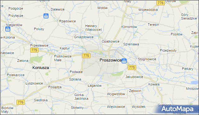 mapa Proszowice, Proszowice na mapie Targeo