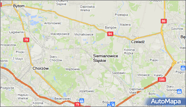 mapa Siemianowice Śląskie, Siemianowice Śląskie na mapie Targeo