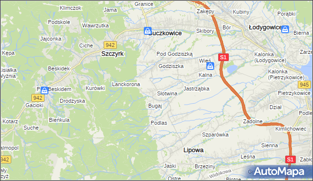 mapa Słotwina gmina Lipowa, Słotwina gmina Lipowa na mapie Targeo