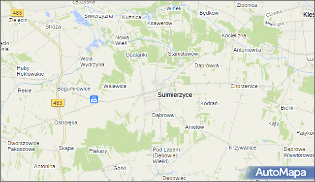 mapa Sulmierzyce powiat pajęczański, Sulmierzyce powiat pajęczański na mapie Targeo