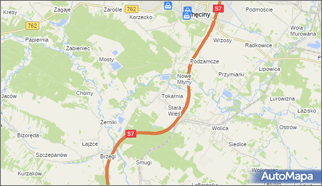 mapa Tokarnia gmina Chęciny, Tokarnia gmina Chęciny na mapie Targeo