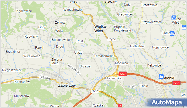 mapa Tomaszowice gmina Wielka Wieś, Tomaszowice gmina Wielka Wieś na mapie Targeo