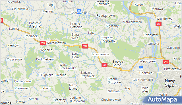 mapa Trzetrzewina, Trzetrzewina na mapie Targeo