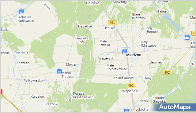 mapa Wapiennik gmina Miedźno, Wapiennik gmina Miedźno na mapie Targeo