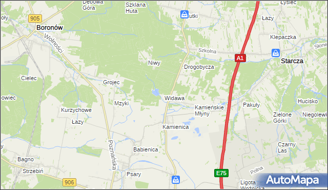 mapa Widawa gmina Woźniki, Widawa gmina Woźniki na mapie Targeo