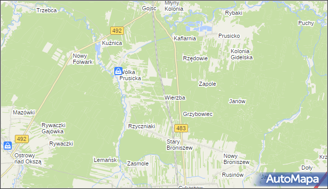 mapa Wierzba gmina Nowa Brzeźnica, Wierzba gmina Nowa Brzeźnica na mapie Targeo