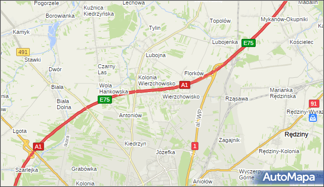 mapa Wierzchowisko gmina Mykanów, Wierzchowisko gmina Mykanów na mapie Targeo