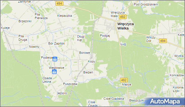 mapa Wręczyca gmina Wręczyca Wielka, Wręczyca gmina Wręczyca Wielka na mapie Targeo