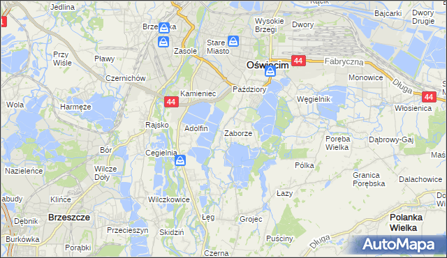 mapa Zaborze gmina Oświęcim, Zaborze gmina Oświęcim na mapie Targeo