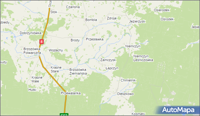 mapa Zamczysk gmina Czarna Białostocka, Zamczysk gmina Czarna Białostocka na mapie Targeo