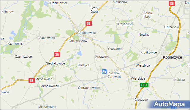 mapa Żurawice gmina Kobierzyce, Żurawice gmina Kobierzyce na mapie Targeo