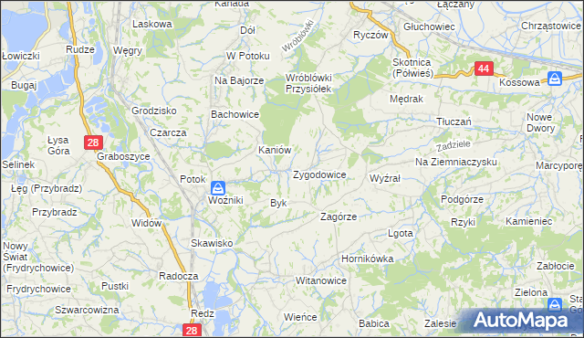 mapa Zygodowice, Zygodowice na mapie Targeo
