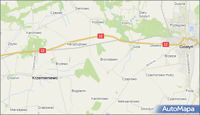 mapa Bronisławki gmina Gostyń, Bronisławki gmina Gostyń na mapie Targeo