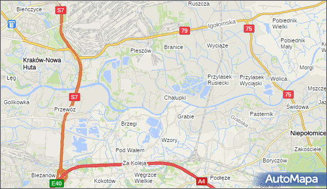 mapa Chałupki gmina Kraków, Chałupki gmina Kraków na mapie Targeo