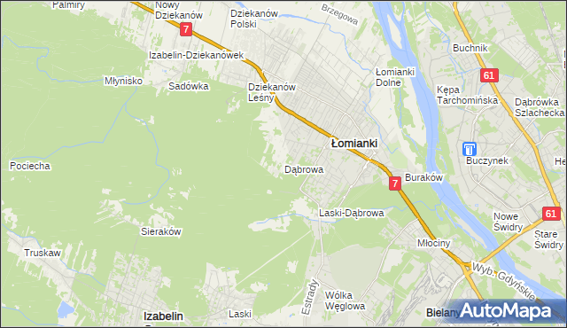 mapa Dąbrowa gmina Łomianki, Dąbrowa gmina Łomianki na mapie Targeo