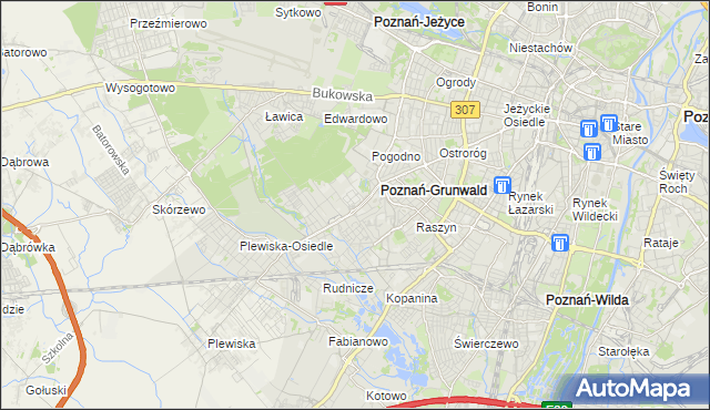 mapa Grunwald gmina Poznań, Grunwald gmina Poznań na mapie Targeo