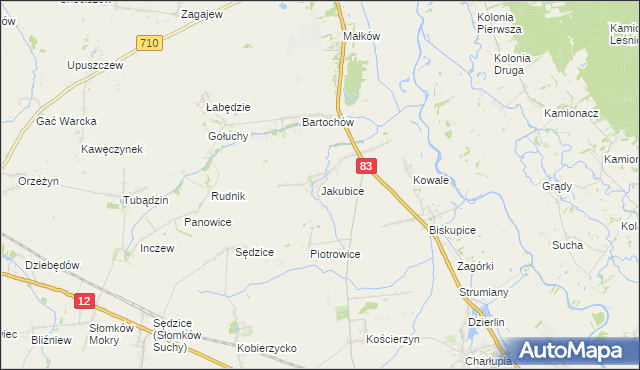 mapa Jakubice, Jakubice na mapie Targeo