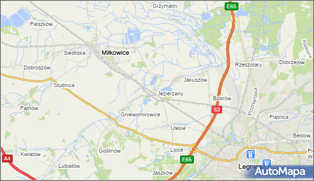 mapa Jezierzany gmina Miłkowice, Jezierzany gmina Miłkowice na mapie Targeo