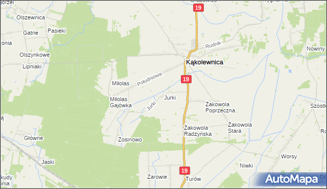 mapa Jurki gmina Kąkolewnica, Jurki gmina Kąkolewnica na mapie Targeo