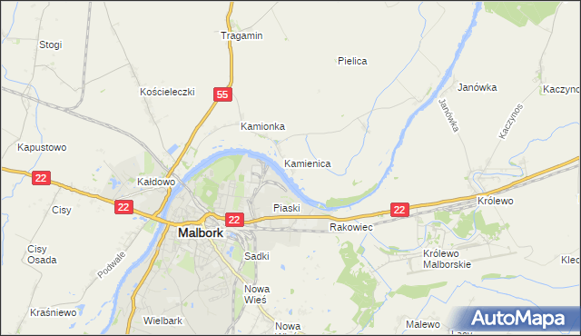 mapa Kamienice gmina Malbork, Kamienice gmina Malbork na mapie Targeo