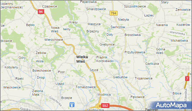 mapa Prądnik Korzkiewski, Prądnik Korzkiewski na mapie Targeo