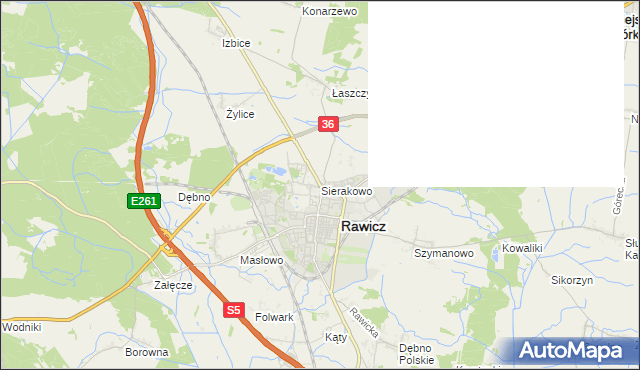 mapa Sierakowo gmina Rawicz, Sierakowo gmina Rawicz na mapie Targeo