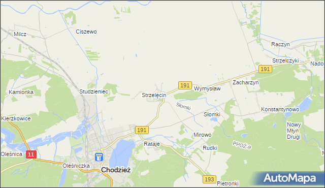mapa Strzelce gmina Chodzież, Strzelce gmina Chodzież na mapie Targeo