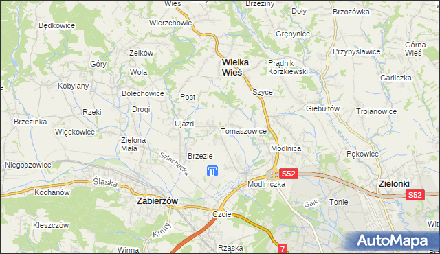 mapa Tomaszowice gmina Wielka Wieś, Tomaszowice gmina Wielka Wieś na mapie Targeo