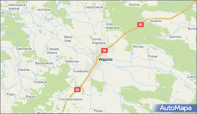 mapa Wąsosz powiat górowski, Wąsosz powiat górowski na mapie Targeo