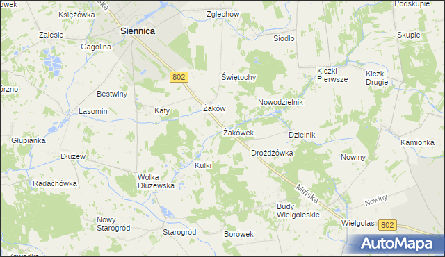 mapa Żakówek, Żakówek na mapie Targeo