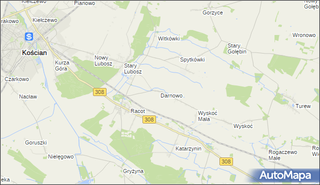 mapa Darnowo gmina Kościan, Darnowo gmina Kościan na mapie Targeo