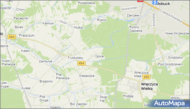 mapa Golce gmina Wręczyca Wielka, Golce gmina Wręczyca Wielka na mapie Targeo