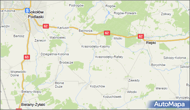 mapa Krasnodęby-Rafały, Krasnodęby-Rafały na mapie Targeo