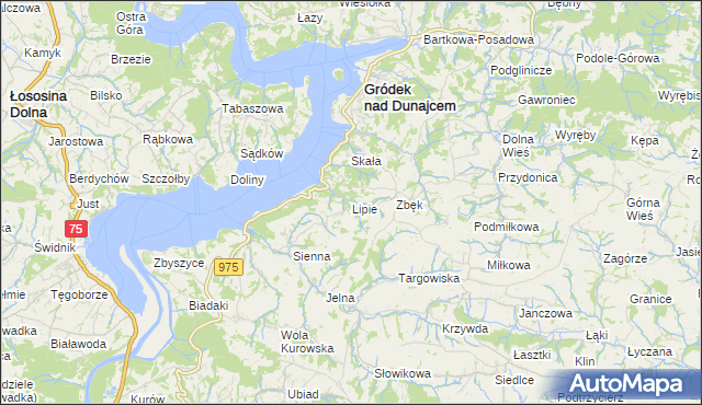 mapa Lipie gmina Gródek nad Dunajcem, Lipie gmina Gródek nad Dunajcem na mapie Targeo