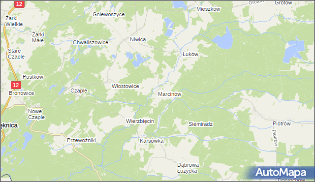 mapa Marcinów gmina Trzebiel, Marcinów gmina Trzebiel na mapie Targeo