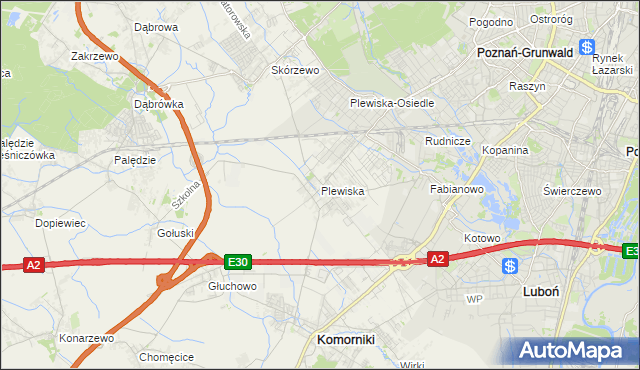 mapa Plewiska gmina Komorniki, Plewiska gmina Komorniki na mapie Targeo