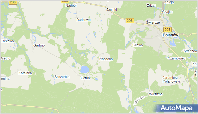 mapa Rosocha gmina Polanów, Rosocha gmina Polanów na mapie Targeo