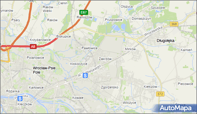 mapa Zakrzów gmina Wrocław, Zakrzów gmina Wrocław na mapie Targeo