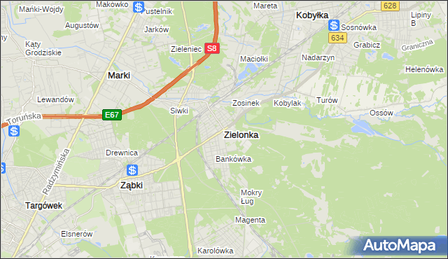 mapa Zielonka powiat wołomiński, Zielonka powiat wołomiński na mapie Targeo