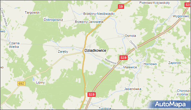 mapa Kąty gmina Dziadkowice, Kąty gmina Dziadkowice na mapie Targeo
