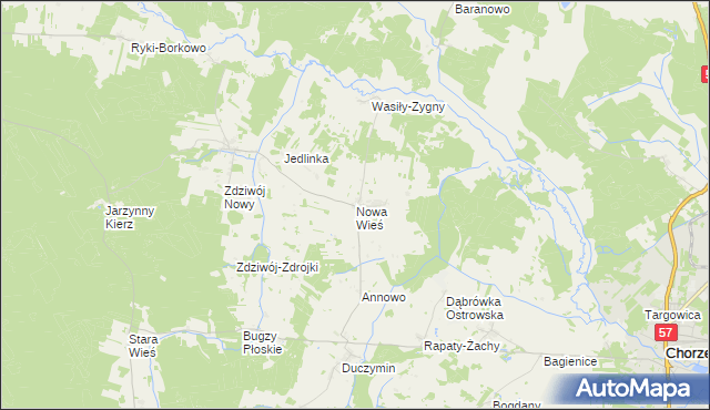 mapa Nowa Wieś gmina Chorzele, Nowa Wieś gmina Chorzele na mapie Targeo