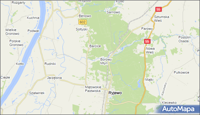 mapa Borowy Młyn gmina Ryjewo, Borowy Młyn gmina Ryjewo na mapie Targeo