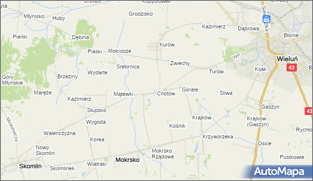 mapa Chotów gmina Mokrsko, Chotów gmina Mokrsko na mapie Targeo