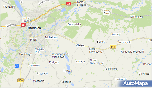 mapa Cielęta, Cielęta na mapie Targeo