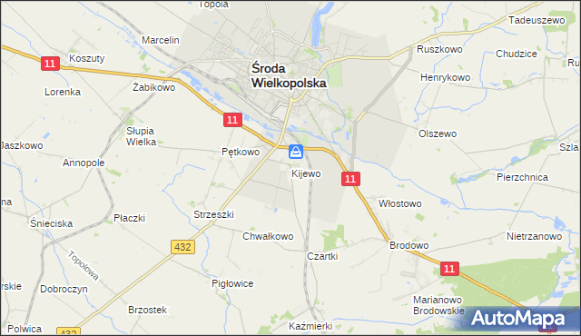 mapa Kijewo gmina Środa Wielkopolska, Kijewo gmina Środa Wielkopolska na mapie Targeo