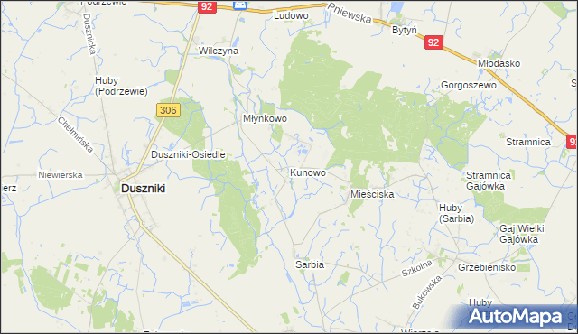 mapa Kunowo gmina Duszniki, Kunowo gmina Duszniki na mapie Targeo