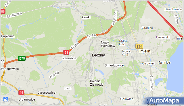 mapa Lędziny powiat bieruńsko-lędziński, Lędziny powiat bieruńsko-lędziński na mapie Targeo