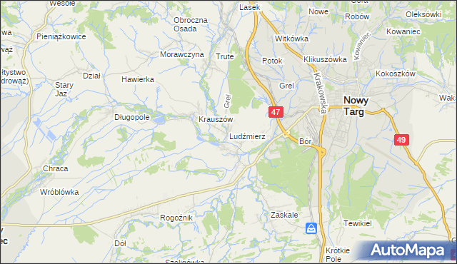 mapa Ludźmierz, Ludźmierz na mapie Targeo