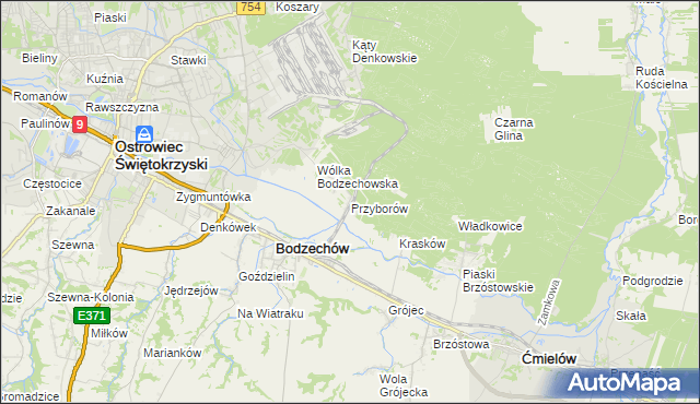 mapa Przyborów gmina Bodzechów, Przyborów gmina Bodzechów na mapie Targeo