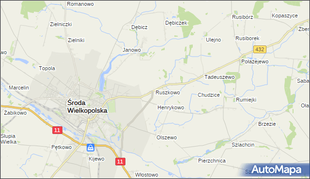 mapa Ruszkowo gmina Środa Wielkopolska, Ruszkowo gmina Środa Wielkopolska na mapie Targeo